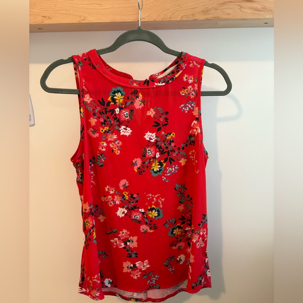 LOFT Red Floral Print Top